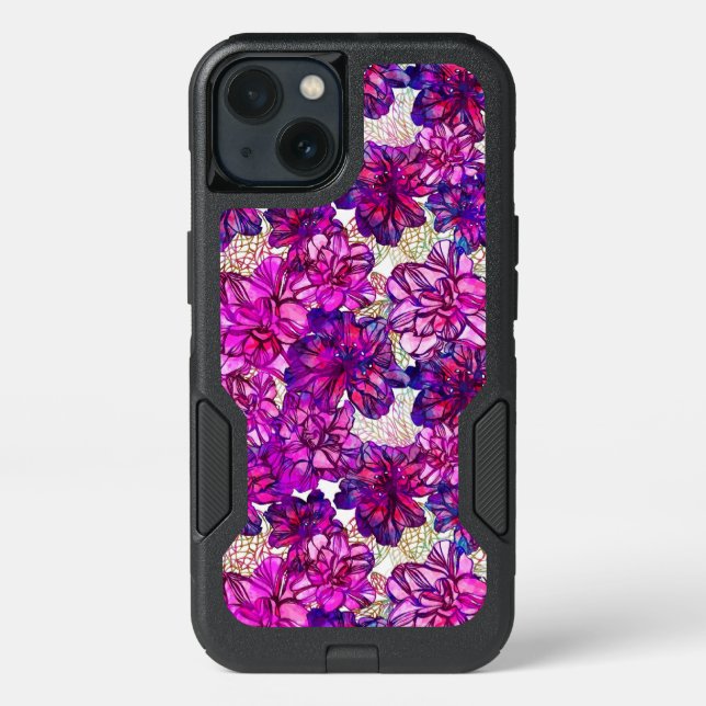 Pink And Purple Abstract Flowers Pattern Otterbox iPhone Case (Back)