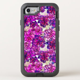 Pink And Purple Abstract Flowers Pattern OtterBox Defender iPhone SE/8/7 Case