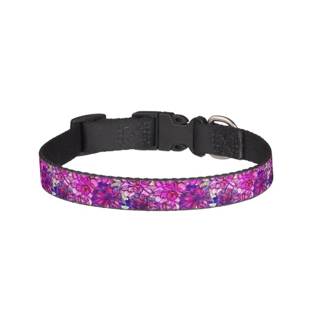 Pink And Purple Abstract Flowers Pattern Pet Collar (Front)