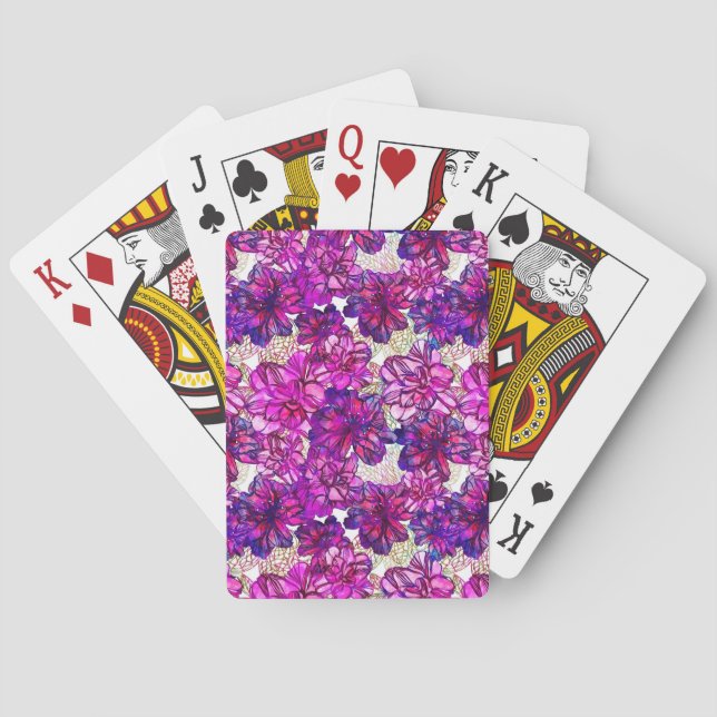 Pink And Purple Abstract Flowers Pattern Poker Cards (Back)