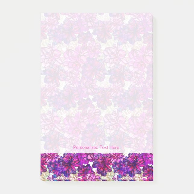 Pink And Purple Abstract Flowers Pattern Post-it Notes (Front)