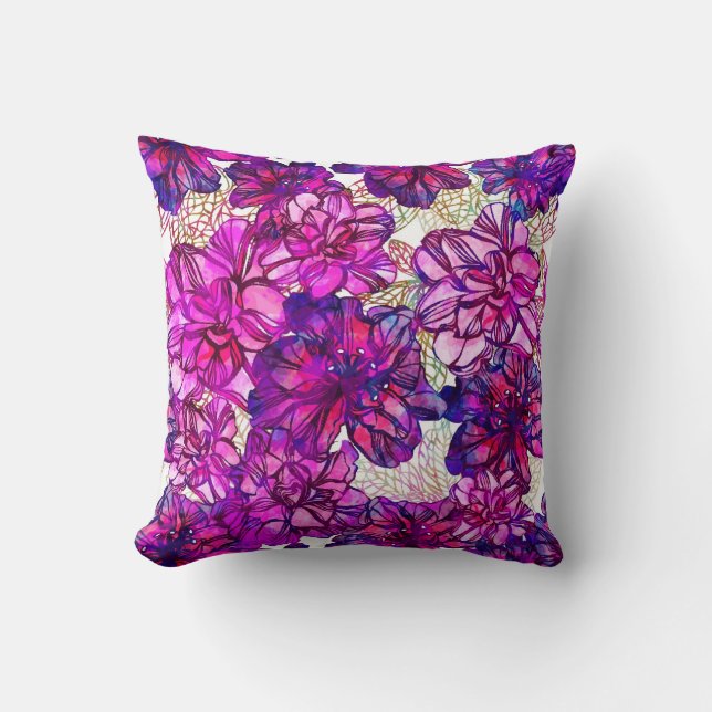 Pink And Purple Abstract Flowers Pattern Throw Pillow (Front)