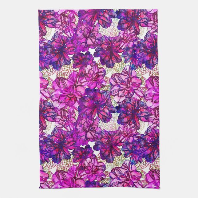 Pink And Purple Abstract Flowers Pattern Towel (Vertical)