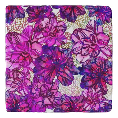 Pink And Purple Abstract Flowers Pattern Trivet