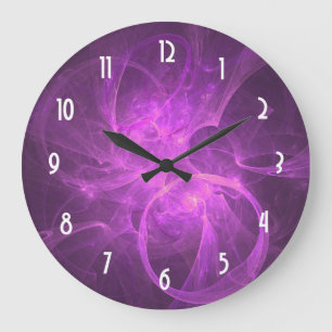 Pink and Purple Abstract Fractal with Circles Large Clock