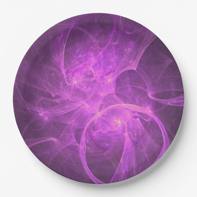 Pink and Purple Abstract fractal with Circles Paper Plates (Front)