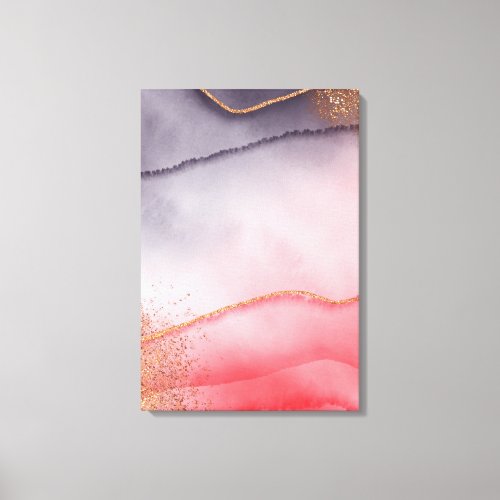 Pink And Purple Abstract Gold Glitter Veins Canvas Print