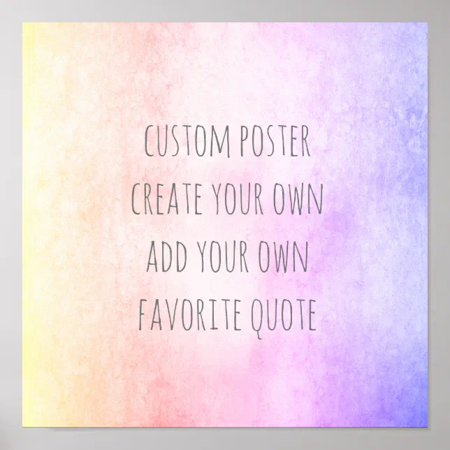 pink and purple add your own quote watercolor poster | Zazzle