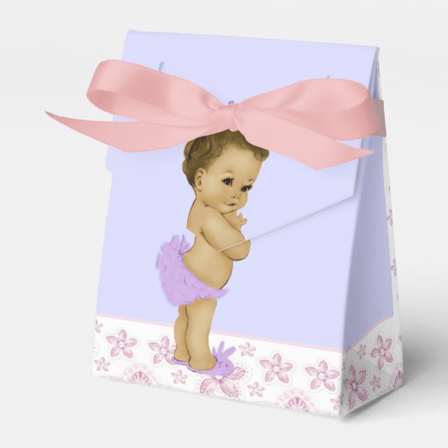 Pink and Purple African American Baby Girl Shower Favor Boxes (Front Side)