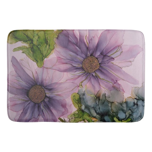 pink and purple alcohol ink flower   bath mat (Front)