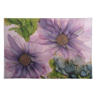 pink and purple alcohol ink flower cloth placemat