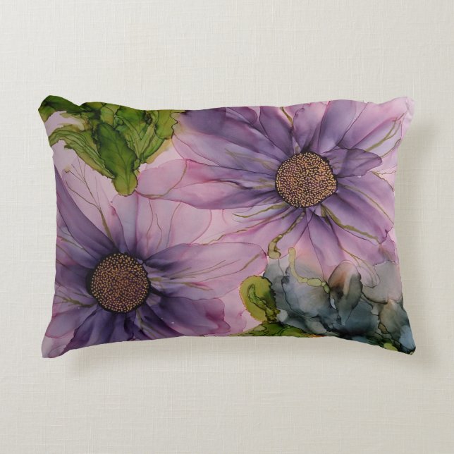 pink and purple alcohol ink flower e accent pillow (Front)