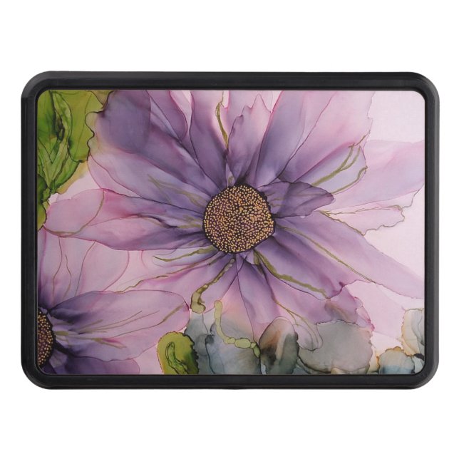 pink and purple alcohol ink flower hitch cover (Front)
