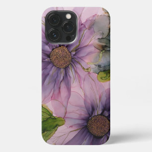 pink and purple alcohol ink flower iPhone 13 pro max case