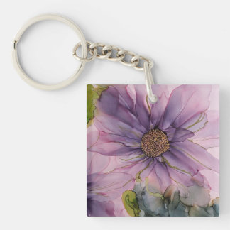 pink and purple alcohol ink flower keychain