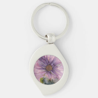 pink and purple alcohol ink flower  keychain