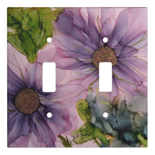 pink and purple alcohol ink flower light switch cover