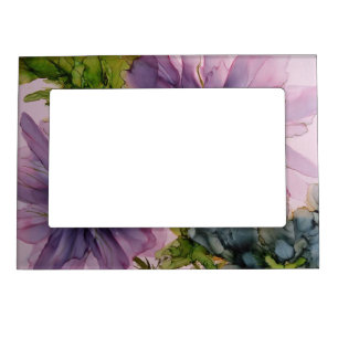 pink and purple alcohol ink flower  magnetic frame