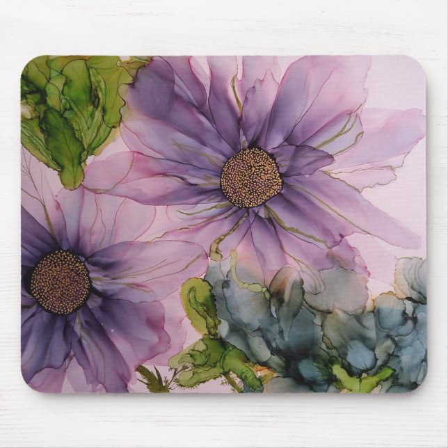 pink and purple alcohol ink flower   mouse pad (Front)