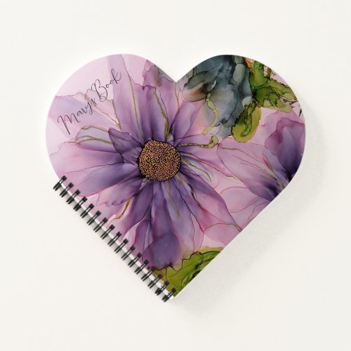 pink and purple alcohol ink flower notebook