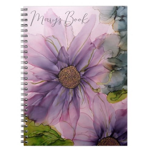 pink and purple alcohol ink flower  notebook