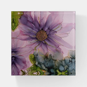pink and purple alcohol ink flower paperweight