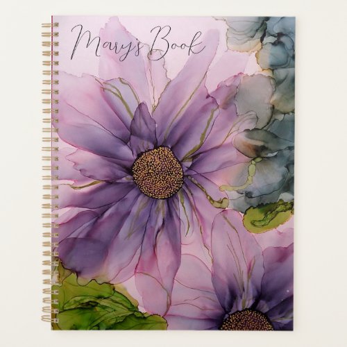 pink and purple alcohol ink flower planner