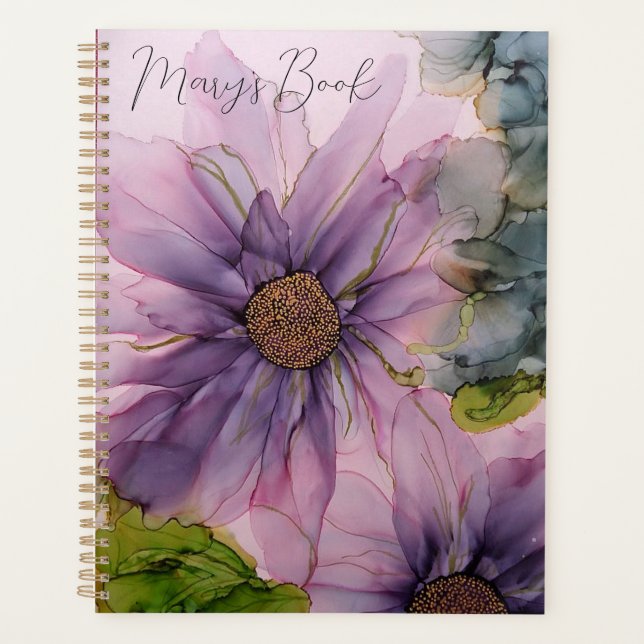 pink and purple alcohol ink flower planner (Front)