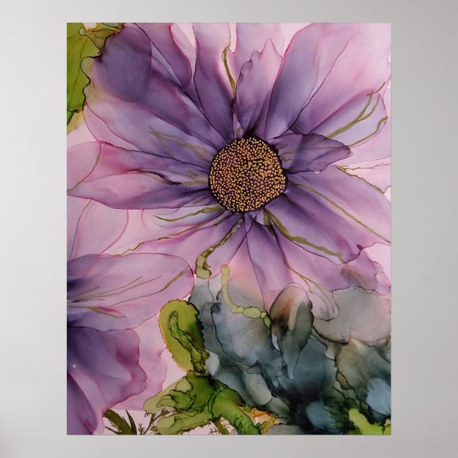 pink and purple alcohol ink flower poster (Front)