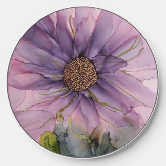 pink and purple alcohol ink flower wireless charger