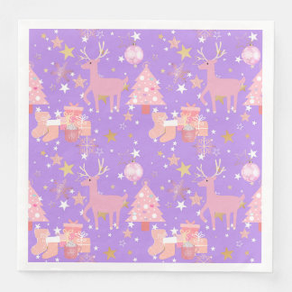 Pink and Purple and Gold Christmas Design Paper Dinner Napkins