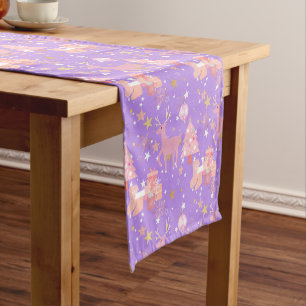 Pink and Purple and Gold Christmas Design Short Table Runner