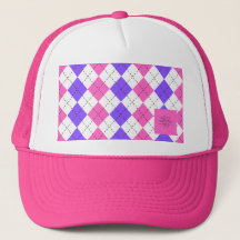 Pink and purple argyle floral logo trucker cap