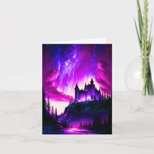 Pink and Purple Aurora Borealis Over A White Fairy Card