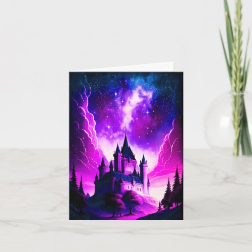 Pink and Purple Aurora Borealis Over A White Fairy Card