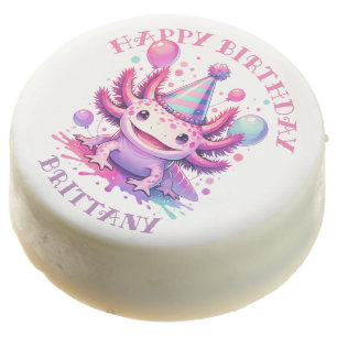 Pink and Purple Axolotl Girl's Birthday Party Chocolate Covered Oreo