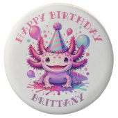 Pink and Purple Axolotl Girl's Birthday Party Chocolate Covered Oreo (Front)