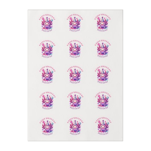 Pink and Purple Axolotl Girl's Birthday Party Edible Frosting Rounds (Sheet)