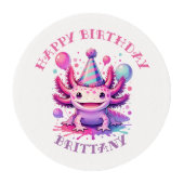 Pink and Purple Axolotl Girl's Birthday Party Edible Frosting Rounds (Front)