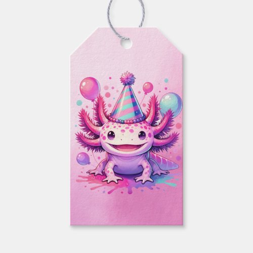 Pink and Purple Axolotl Girls Birthday Party Gift Tags