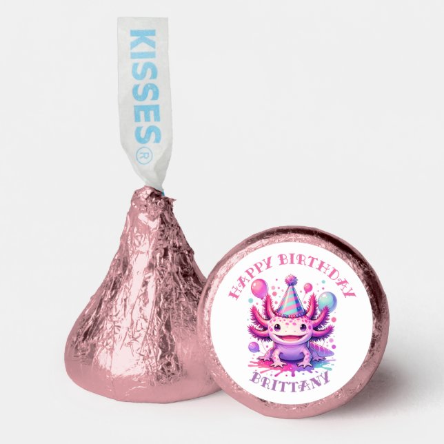 Pink and Purple Axolotl Girl's Birthday Party Hershey®'s Kisses® (Front)