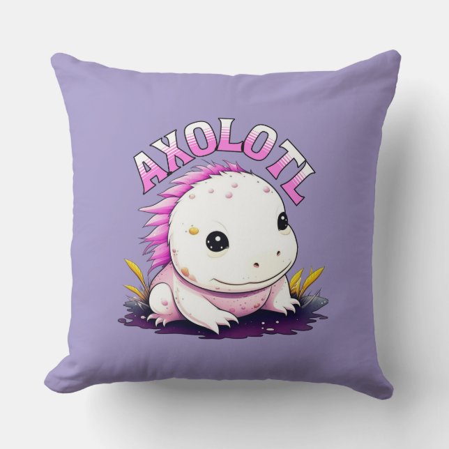 Pink and Purple Axolotl Personalized Throw Pillow (Front)