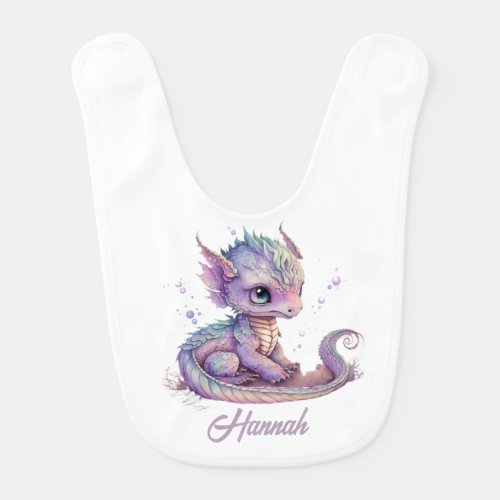 Pink and Purple Baby Dragon Personalized Baby Bib