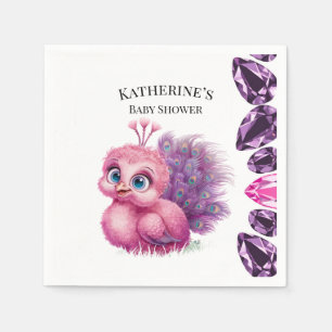 Pink and Purple Baby Peacock Baby Shower Napkins