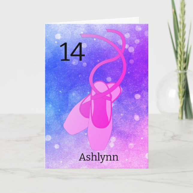 Pink and Purple Ballet 14th Birthday Card (Front)