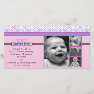 pink and purple bandana pattern baby announcement
