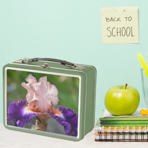 Pink and Purple Bearded Iris Floral Metal Lunch Box