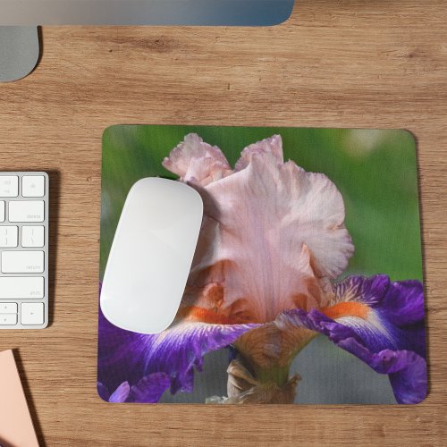 Pink and Purple Bearded Iris Floral Mouse Pad
