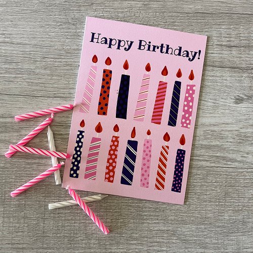 Pink and Purple Birthday Candles Personalized Card