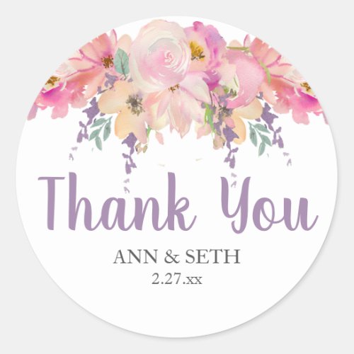 Pink and Purple Boho Watercolor Floral Classic Round Sticker